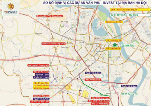 Sơ đồ các dự án của Văn Phú Invest trên địa bàn Hà Nội
